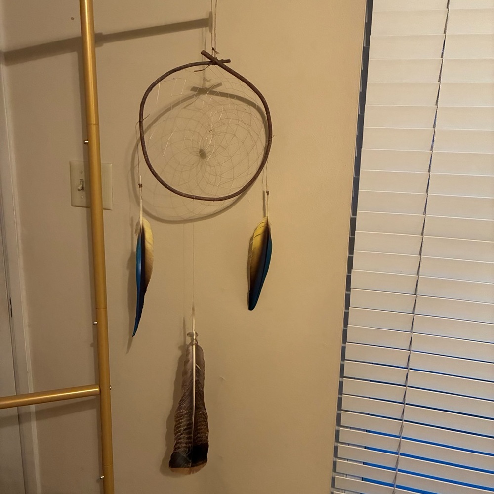Handmade Dreamcatcher with Blue-Tipped Feathers